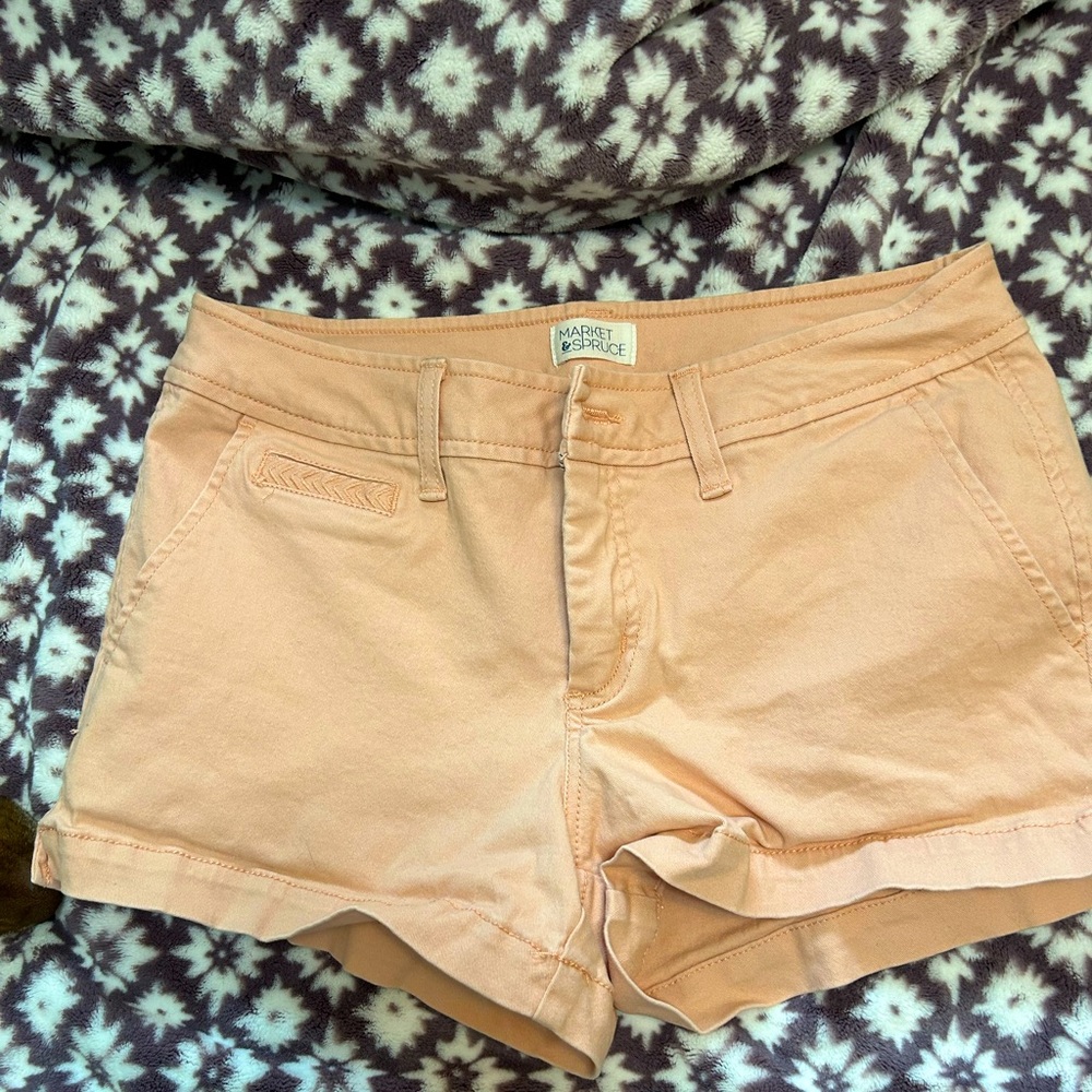 Peach colored low rise shorts